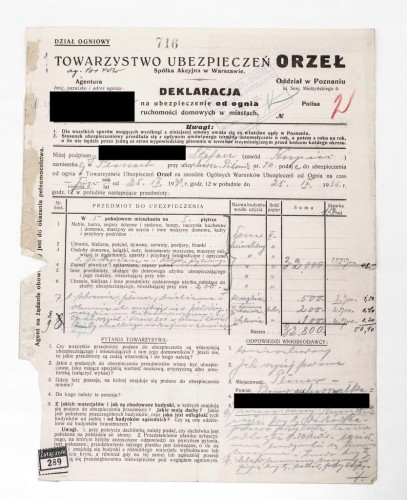 STARY RACHUNEK - TOWARZYSTWO UBEZPIECZEŃ ORZEŁ, POZNAŃ / PLESZEW 1936