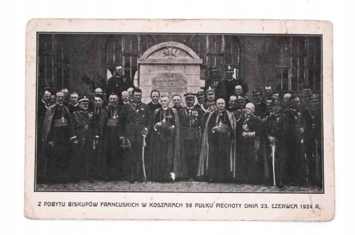 POCZTÓWKA, POBYT BISKUPÓW FRANCUSKICH W KOSZARACH 58 PUŁKU PIECHOTY 1924