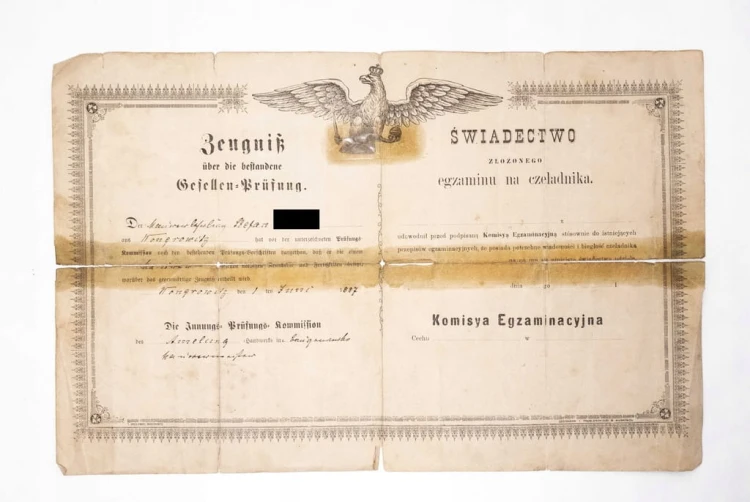 ŚWIADECTWO CZELADNICZE, WĄGROWIEC 1887