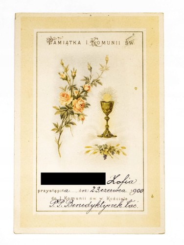 PAMIĄTKA I KOMUNII ŚWIĘTEJ - KOŚCIÓŁ P. P. BENEDEKTYNEK 1900