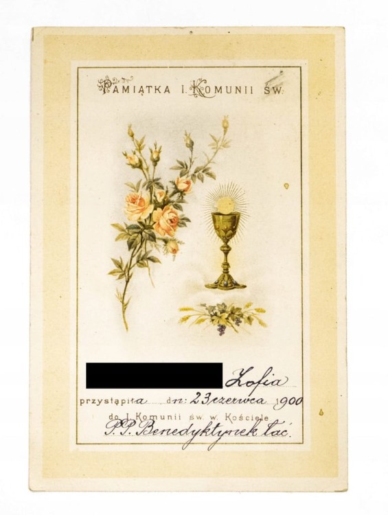 PAMIĄTKA I KOMUNII ŚWIĘTEJ - KOŚCIÓŁ P. P. BENEDEKTYNEK 1900