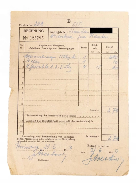 STARY NIEMIECKI RACHUNEK - DZIERZBICE, RDUTÓW 1940