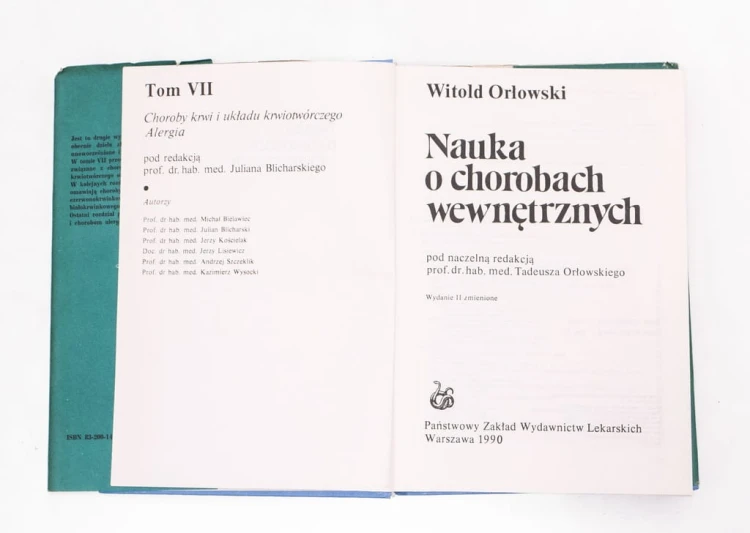 KSIĄŻKA W. ORŁOWSKI, NAUKA O CHOROBACH WEWNĘTRZNYCH, TOMY 1-8 (1988 - 1990)