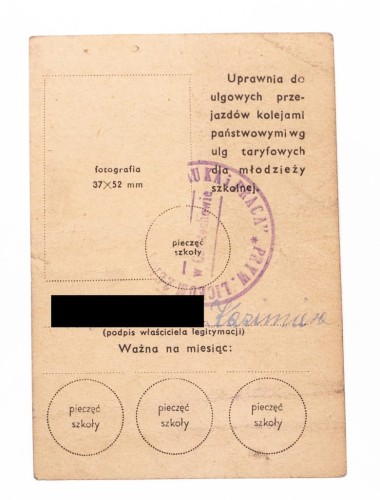 LEGITYMACJA SZKOLNA, PRYWATNE LICEUM ŻEŃSKIE, CZĘSTOCHOWA 1948