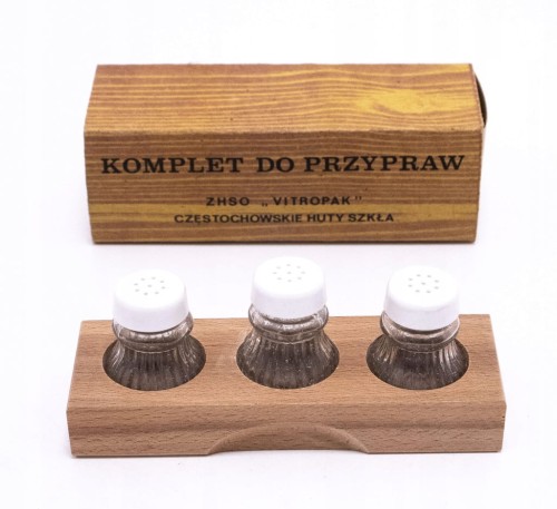 STARY KOMPLET POJEMNICZKÓW DO PRZYPRAW - CZĘSTOCHOWSKIE HUTY SZKŁA 1978