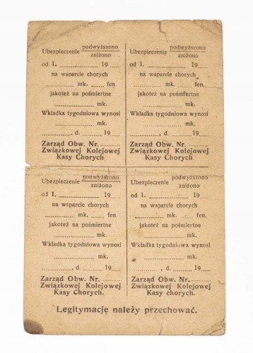 LEGITYMACJA - ZWIĄZKOWA KOLEJOWA KASA CHORYCH, POZNAŃ 1934