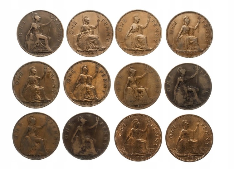 Wielka Brytania, zestaw 1 pens 1905-1967 (12 szt.)