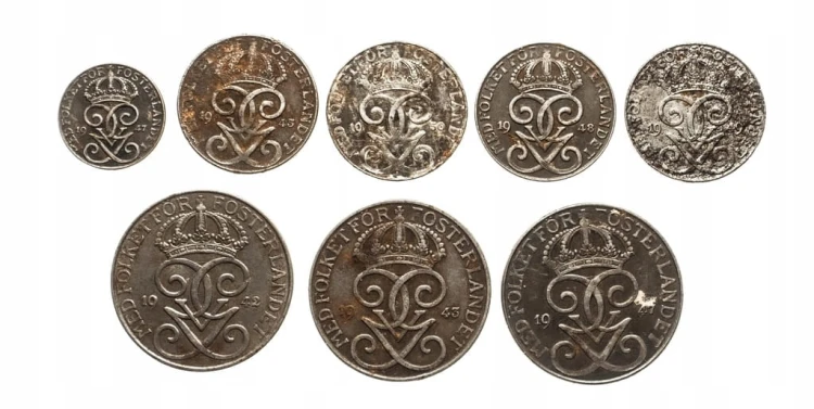 Szwecja, zestaw monet obiegowych 1942-1950 (8 szt.)