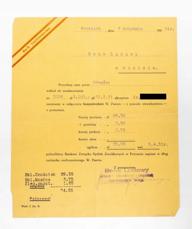 STARE PISMO - BANK LUDOWY, MOSINA / GRODZISK WLKP 1931