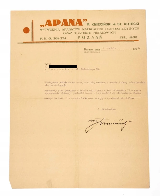 STARE PISMO - APANA, WYTWÓRNIA APARATÓW NAUKOWYCH, POZNAŃ 1935