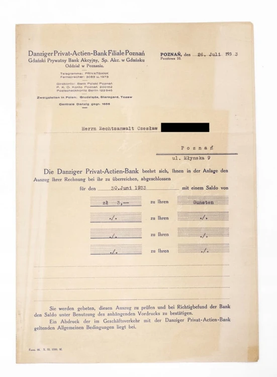 STARE PISMO - GDAŃSKI PRYWATNY BANK AKCYJNY, GDAŃSK / POZNAŃ 1933