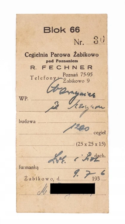 STARY RACHUNEK - CEGIELNIA PAROWA R. FECHNER, ŻABIKOWO LUBOŃ 1936