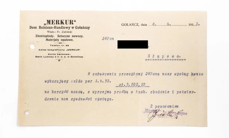 STARE PISMO - DOM ROLNICZO-HANDLOWY MERKUR, GOŁAŃCZ / SŁUPOWA 1932