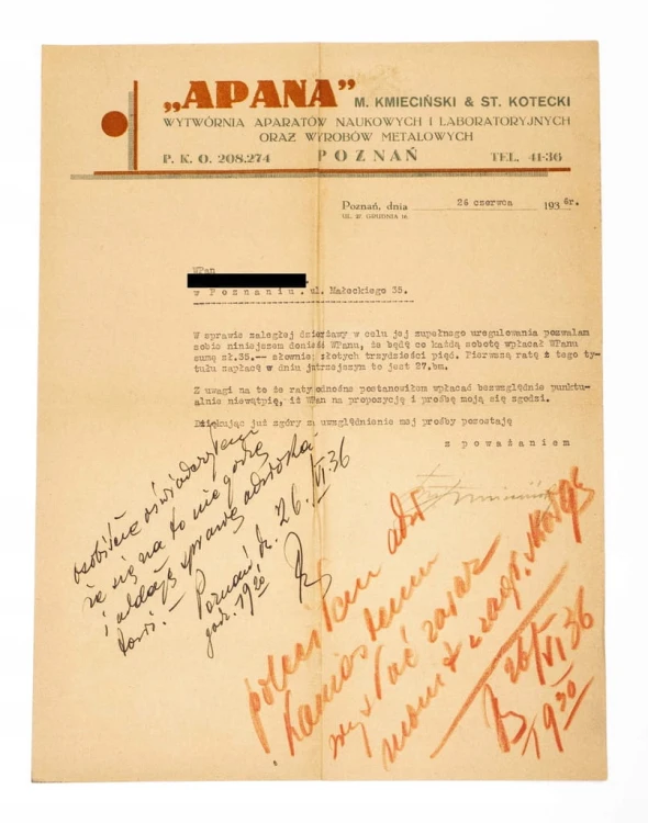 STARE PISMO - APANA, WYTWÓRNIA APARATÓW NAUKOWYCH, POZNAŃ 1936