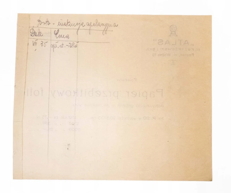 STARA REKLAMA - ATLAS, PAPIER PREBITKOWY FOLIO, POZNAŃ II RP