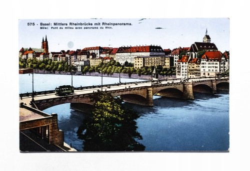 STARA POCZTÓWKA - SZWAJCARIA, BAZYLEA, MOST NAD RZEKĄ 1933
