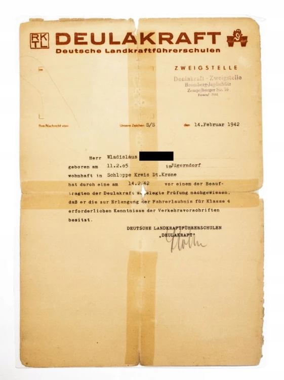 STARY DOKUMENT NIEMIECKI - SZKOŁA ROLNICZA DEULAKRAFT 1942