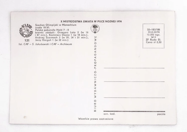 POCZTÓWKA X MISTRZOSTWA ŚWIATA W PIŁCE NOŻNEJ 1974, POLSKA - HAITI