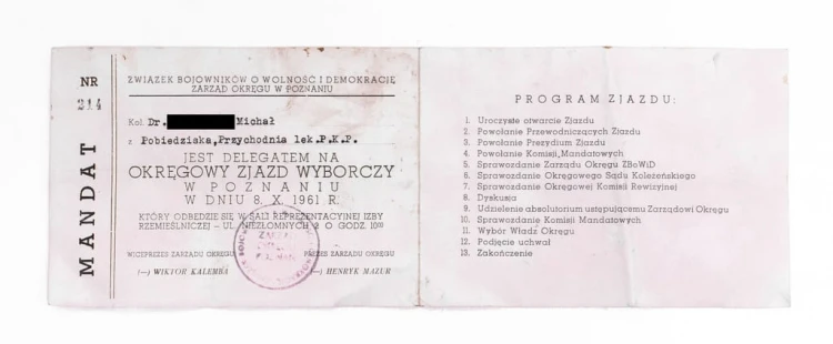 MANDAT, ZW. BOJOWNIKÓW O WOLNOŚĆ I DEMOKRACJĘ - POBIEDZISKA / POZNAŃ 1961