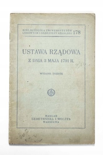 STARA KSIĄŻKA, USTAWA RZĄDOWA Z DNIA 3 MAJA 1791, KRAKÓW 1931