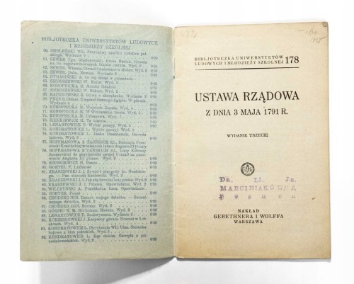 STARA KSIĄŻKA, USTAWA RZĄDOWA Z DNIA 3 MAJA 1791, KRAKÓW 1931