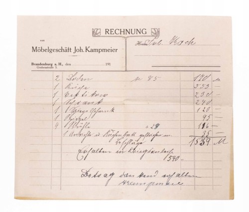 STARY RACHUNEK - SKLEP MEBLOWY JOH. KAMPEIER, BRANDENBURG, pocz. XX w.