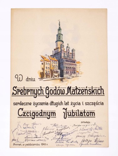 STARY DYPLOM - SREBRNE GODY MAŁŻEŃSKIE, POZNAŃ 1949