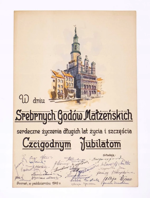 STARY DYPLOM - SREBRNE GODY MAŁŻEŃSKIE, POZNAŃ 1949