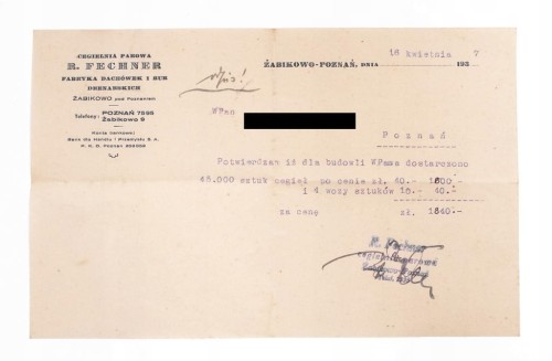STARE PISMO - CEGIELNIA PAROWA R. FECHNER, ŻABIKOWO LUBOŃ 1937