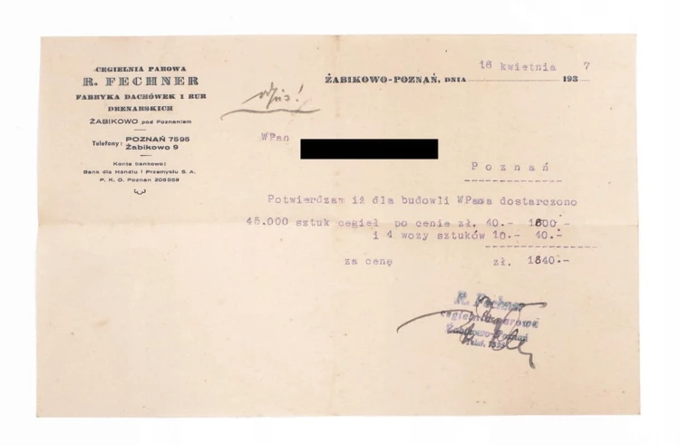 STARE PISMO - CEGIELNIA PAROWA R. FECHNER, ŻABIKOWO LUBOŃ 1937