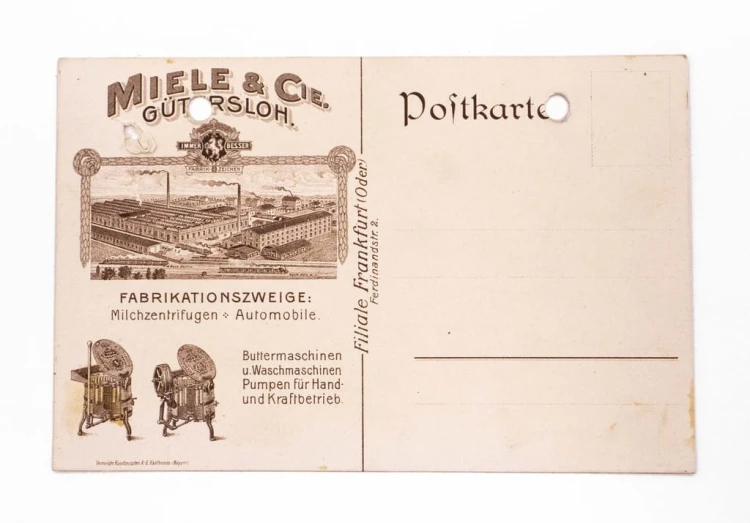 STARA POCZTÓWKA - FABRYKA MIELE & CIE., FRANKFURT NAD ODRĄ (SŁUBICE) 1918