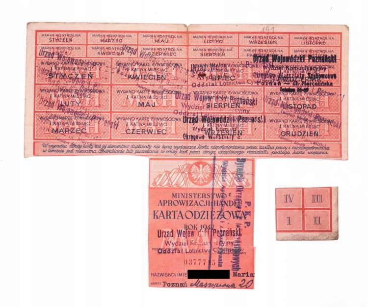 KARTA ODZIEŻOWA I ŻYWNOŚCIOWA - PKP, POZNAŃ 1947