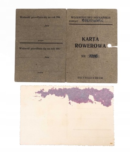 KARTA ROWEROWA + FOTOGRAFIA, SIEROSZEWICE 1946