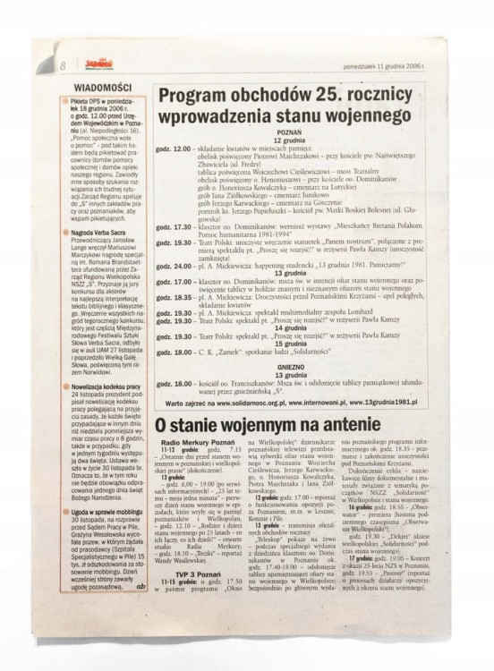 GAZETA SOLIDARNOŚĆ WIELKOPOLSKA, ZBRODNIA PRZECIWKO NADZIEI 1981 (2006)