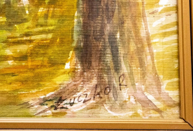 STARY MALOWANY OBRAZ - PEJZAŻ, R. ŁUCZKO
