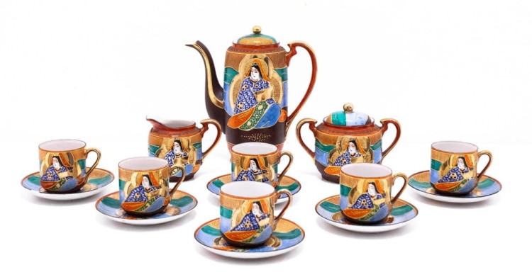 STARY SERWIS HERBACIANO-KAWOWY - JAPONIA SATSUMA